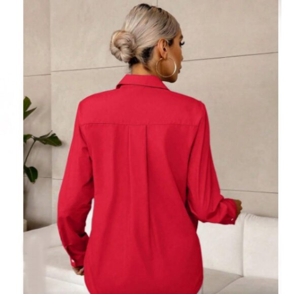 Red Floral 3d Ruffle Edge Shirt. Medium - Picture 2 of 3